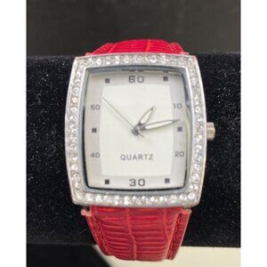 Singapore Movement Women's Watch Clear stone and Red Band SKU 6138